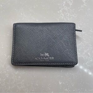 Coach Grey Textured Leather Card Wallet with Silver Logo